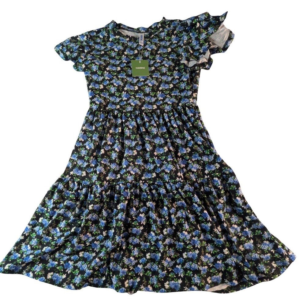 HiMONE Blue Floral Ruffle Sleeve Tiered Mini Dress XS NEW